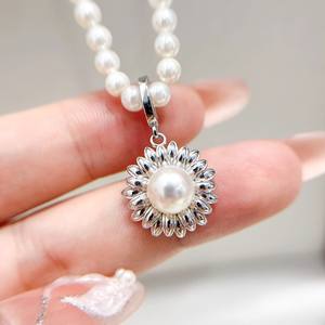 31386DIY Pearl Accessories S925 <b>Silver</b> Pendant with 7-8mm Round <b>Beads</b> Female Air Holder Concealer Gold Plated Fashion Pendant - Product Image 1