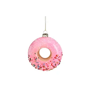 NOXINDA圣诞摆设粉色甜甜圈玻璃装饰品食品收藏礼品工艺品手工户外装饰品