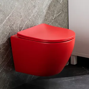 Màu tương tự treo tường nhà vệ sinh bát không có vành wc phòng tắm màu đỏ mờ một mảnh hiện đại gốm tròn khách sạn ghế chậm 5 năm