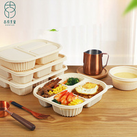 Conteneur alimentaire rectangulaire jetable en amidon de maïs biodégradable et écologique à 3/4/5 compartiments pour collations, salades, nouilles et plats à emporter