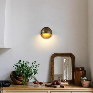 Lámpara de Pared Semicircular de Cobre, Fuente de Luz LED, Base E27, Control de Interruptor, Iluminación para Dormitorio y Pasillo - Product Image 3