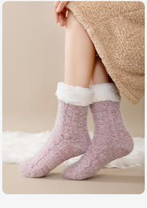Chaussettes d'<span class=keywords><strong>hiver</strong></span> en fourrure de vison antidérapantes pour adultes Chaussettes de couchage épaisses en peluche pour femmes - Product Image 6