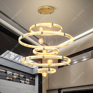 Candelabros de anillo grande para apartamento, luces colgantes de lujo, cristal dorado, Hotel, <span class=keywords><strong>Villa</strong></span>, ingeniería, escalera larga, candelabro para el hogar - Product Image 5