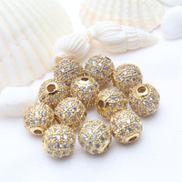 Perles en or 14k 18k bon marché de 4 6 8 10 12 14 mm, perles en CZ, micro-pavé en argent, perles d'espacement en zircone cubique pour la fabrication de bijoux, accessoires