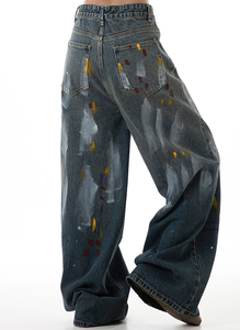 <span class=keywords><strong>Jeans</strong></span> OEM OED Unisex <span class=keywords><strong>Uomo</strong></span> Donna Denim Baggy Modello <span class=keywords><strong>Mom</strong></span> a Vita Alta Lavaggio Monkey Fit Largo a Gamba Larga con Ricami Borchie Toppe Stampa in Cotone - Product Image 3