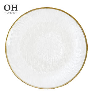 Assiette de présentation en verre de luxe de 13 pouces pour mariage assiette transparente avec jante or/noir/argent verrerie en gros - Product Image 5