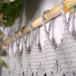 Rideau de séparation de porte personnalisé en coton tissé à la main gris style bohème avec pompons, style Art Déco, décoration intérieure, entrée, du Vietnam - Product Image 5
