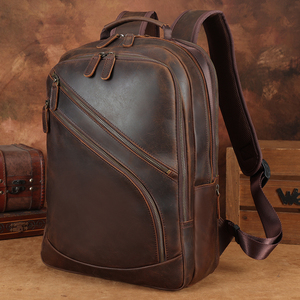 Large Capacity Premium Crazy Horse Leather Back Pack Bag With USB Men Expand <strong>Brown</strong> Cowhide Genuine Leather Travel <strong>Backpack</strong> - Product Image 1
