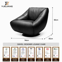 Fauteuil individuel ergonomique en cuir véritable de style minimaliste italien pour salon, bureau à domicile, fauteuil de détente pivotant