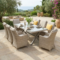 Ensemble de salle à manger en rotin moderne pour hôtel, école, extérieur, 6 places, structure en aluminium, coussins imperméables, durable, jardin, parc, terrasse