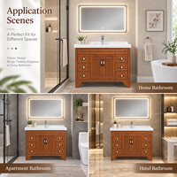 Ensemble de meuble-lavabo de salle de bain moderne autoportant en bois de chêne avec armoire miroir intégrée et vasque en céramique en chêne rouge