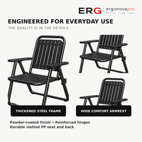 Chaise de jardin pliante en métal moderne et durable avec accoudoirs pour patio, pelouse, camping et utilisation en extérieur