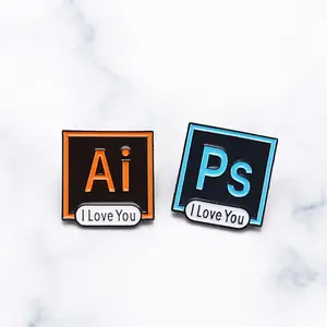 PS AI PR AU Enamel Pins Photoshop Illustrator I Love You Brooches Badges Custom Pastel Brooches Denim Shirt Badges Lapel Pins