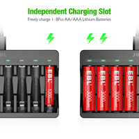 EBL Lot de 4 piles AA rechargeables au lithium avec chargeur 1,5 V 3000 mWh Piles AA longue durée Li-ion