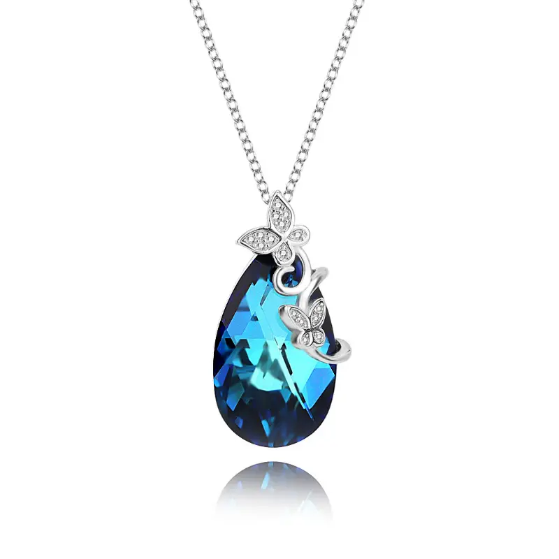 Wholesale 925 sterling silver women colorful gemstone butterfly jewelry pendant necklace