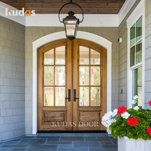 ประตูบานคู่ด้านนอกโค้งแบบกำหนดเองประตูทางเข้าด้านหน้าประตูทางเข้าไม้เนื้อแข็งประตูทางเข้าคู่ - Product Image 5