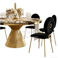 Table de mariage en acier inoxydable doré, design artistique moderne, table à manger familiale, solution tout-en-un pour événements hôteliers, table ronde en verre