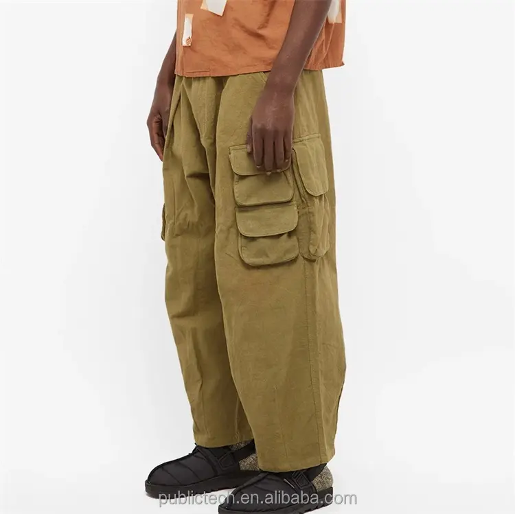 OEM Custom Street Style Streetwear Wide Leg Loose Baggy Multi Patch Pockets Harem Cargo Pants For Men