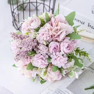 Künstliche blume 7 köpfe Rose Bush bouquet direkt decor Hohe qualität hochzeit künstliche blume rose