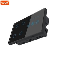 147mm Smart Living Wi-Fi 4 Gang Plus Commutateur de ventilateur Commande vocale et assistant Google Ventilateur Smart Switch Verre trempé Noir
