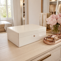 Boîte cadeau en bois blanc crème de luxe, étui de rangement pour jouet pour adultes, finition laquée piano, intérieur en velours rose doré, logo personnalisé