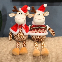 Boneka Jerapah Natal dengan Topi Santa, Mainan Jerapah Plush Lembut untuk Anak-anak dan Dewasa, Hadiah Natal yang Meriah