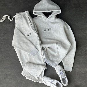 Tuta in Pile 100% <span class=keywords><strong>Cotone</strong></span> con Logo Personalizzato, Felpa con Zip e Pantaloni da Jogging per <span class=keywords><strong>Uomo</strong></span>, Set Sportivo Streetwear dei Produttori - Product Image 1