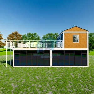 Kit de maison en conteneur écologique: revêtement en métal + verre du sol au plafond + terrasse extérieure en bois en plastique - Product Image 1