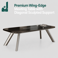 Mesa de Reuniones Ejecutiva Premium con Soporte Diagonal en las Patas Laterales, Chapa Negra, Base Plateada Satinada y Toma de Corriente Oculta para Oficina