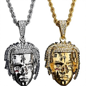 Trendy Men's Hip Hop Face Pendant Necklace Iced Out Moissanite Silver Gold Plated <b>Rapper</b> Style <b>Chain</b> Jewelry for Party Gift - Product Image 3
