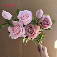 DC329 Vente en gros de roses artificielles multi-têtes en terre cuite, toucher réaliste, aspect humide, pour arrangements floraux de mariage d'automne