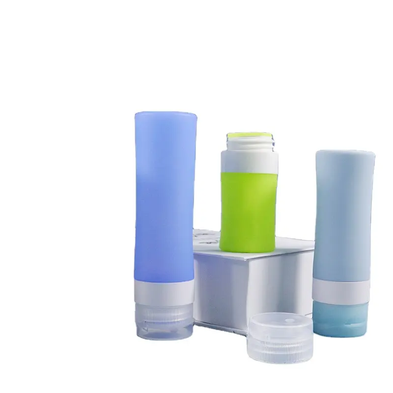 Custom Leak Proof Squeezable Portable 4 Pack Silicon Travel Bottle Set Kit Empty Travel Size Cosmetic Toilet Bottles Accessories