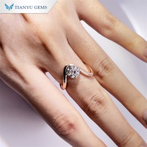 Tianyu Gems 10k Solid Rose Gold 6.5mm DEF VVS1 Round Hearts and Arrows Cut Fashion Design Jewelry <b>Ring</b> for Women Engagement - Product Image 5