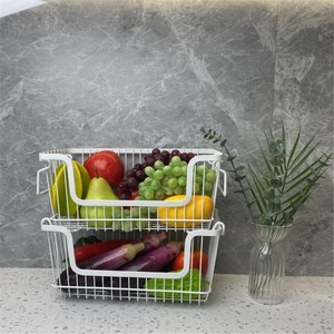 Home multi-layer storage basket, wrought iron zero food basket, kitchen and living room drainage storage <b>rack</b>, stackable - Product Image 5