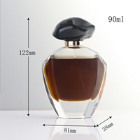 Flacon de parfum en verre de luxe de 90 ml, à facettes plates, en forme de gemme, avec bouchon noir brillant et vaporisateur à fine brume, emballage exquis