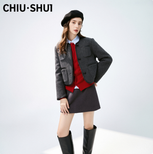 CHIU SHUI <span class=keywords><strong>Cappotto</strong></span> Invernale da Donna Stile Francese con Collo Rotondo e Finiture in Pelle Bouclé - Product Image 1