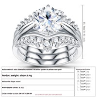 Ensemble de bagues en moissanite VVS en gros d'usine, 3 pièces, argent 925 plaqué platine avec certificat GRA pour femme, bague de mariage