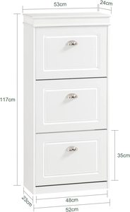 Mueble Moderno de Melamina Blanca con 3 Cajones, <span class=keywords><strong>Zapatero</strong></span> Delgado <span class=keywords><strong>y</strong></span> <span class=keywords><strong>Alto</strong></span> para Pasillo - Product Image 3