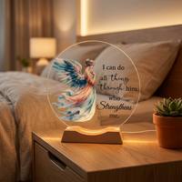 Art déco personnalisé, impression UV ronde sur verre fusionné avec base LED, 25 cm, thème nature, pour la décoration de la maison ou du bureau
