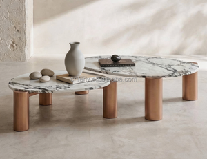 Table basse en marbre naturel FERLY avec plateau en métal, sculptée à la main, meubles de salon, grandes et petites tailles, personnalisable - Product Image 3