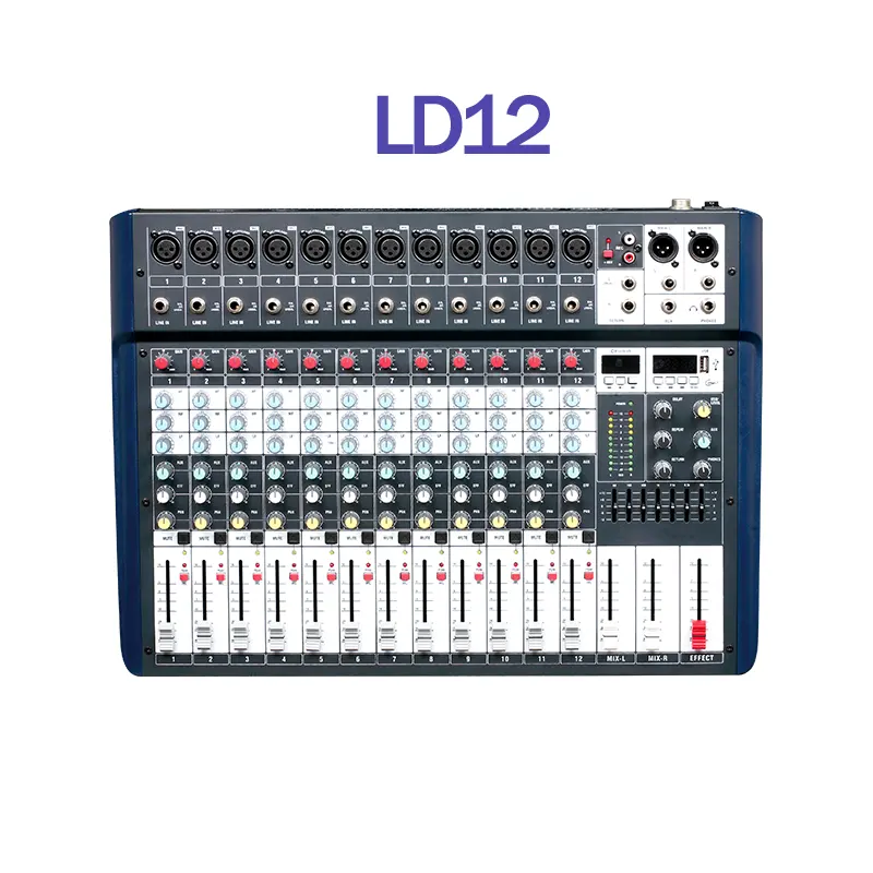 Mixer audio video LD12 profesional, mixer audio 12 saluran dengan MP3 dalam penjualan baik