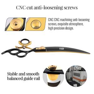 Fenice 7.0/8.0/9.0 Inch Honden- en Katten-trimschaar met drie gaten, 360 graden draaibaar, gebogen duimgreep, zwart & goud - Product Image 5