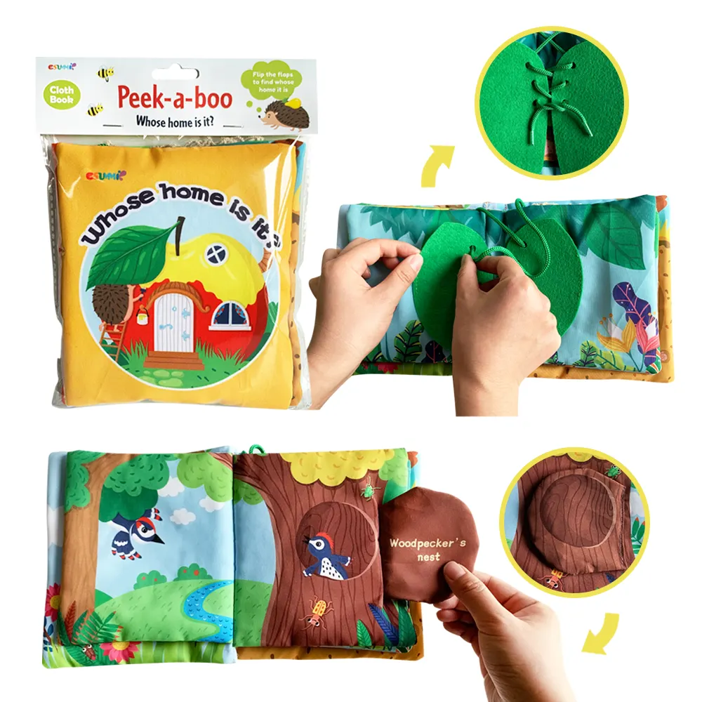 New Design Peek-a-Boo Cloth Book with Crinkly Sound, Education Fabric Book Fun Interactive Baby Book with Inspiring Stories