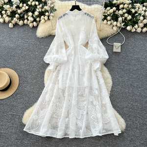 Vestido de lujo para mujer-Vestido Maxi bordado ahuecado con lazo de un solo botón <span class=keywords><strong>Ropa</strong></span> elegante para mujer - Product Image 3