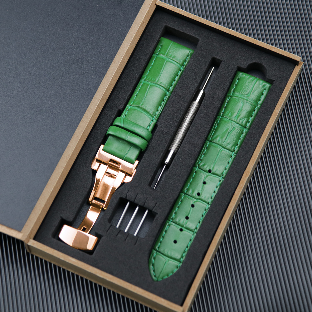 Quick Release Genuine Leather Watch Strap Parts Accessories with Butterfly Buckle Watch Band with Tool Box Set