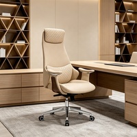 Chaise de bureau exécutive en cuir, dossier haut, pivotante, réglable, avec structure en chrome poli et support lombaire