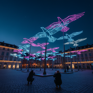 Escultura de luz LED de pájaros voladores para exteriores, decoración elegante de paloma blanca para City Plaza y Festival Display - Product Image 2