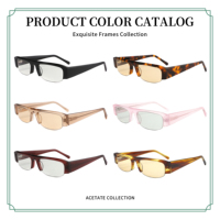Lunettes de soleil Y2K rectangulaires demi-cerclées en acétate, montures étroites tendance, vente en gros personnalisée