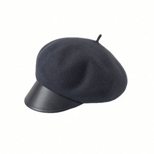 Autumn Winter Ladies Berets New Style Exquisite Wool Beret Character Fashion Warm Casual Beret with Leather Brim - Product Image 5