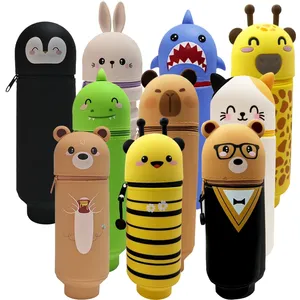 Étui à crayons mignon pour animaux 2 en 1, sac à crayons avec fermeture éclair, porte-stylo, étui à crayons en silicone souple, adapté à l'école et au bureau - Product Image 1